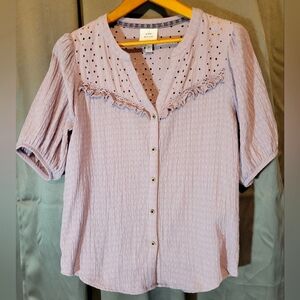 EUC Knox Rose Women's Lavender Eyelet Blouse Size Medium 100% Cotton